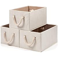 EZOWare 3 pcs Cajas de Almacenaje- Caja Decorativa de Tela Plegable Resistente con Manijas para Ropa- Juguetes- Armario…